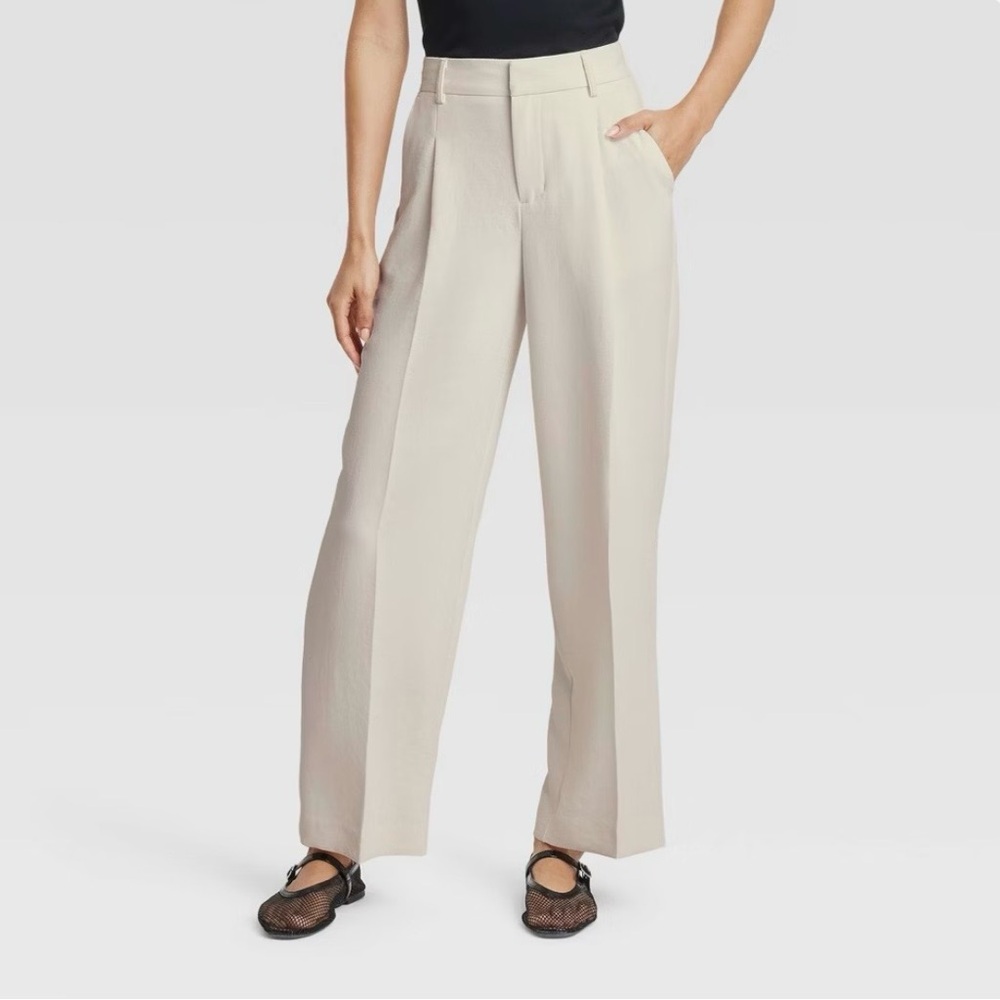 A New Day High-Rise Pleat Front Straight Trousers Cream - Sz 10